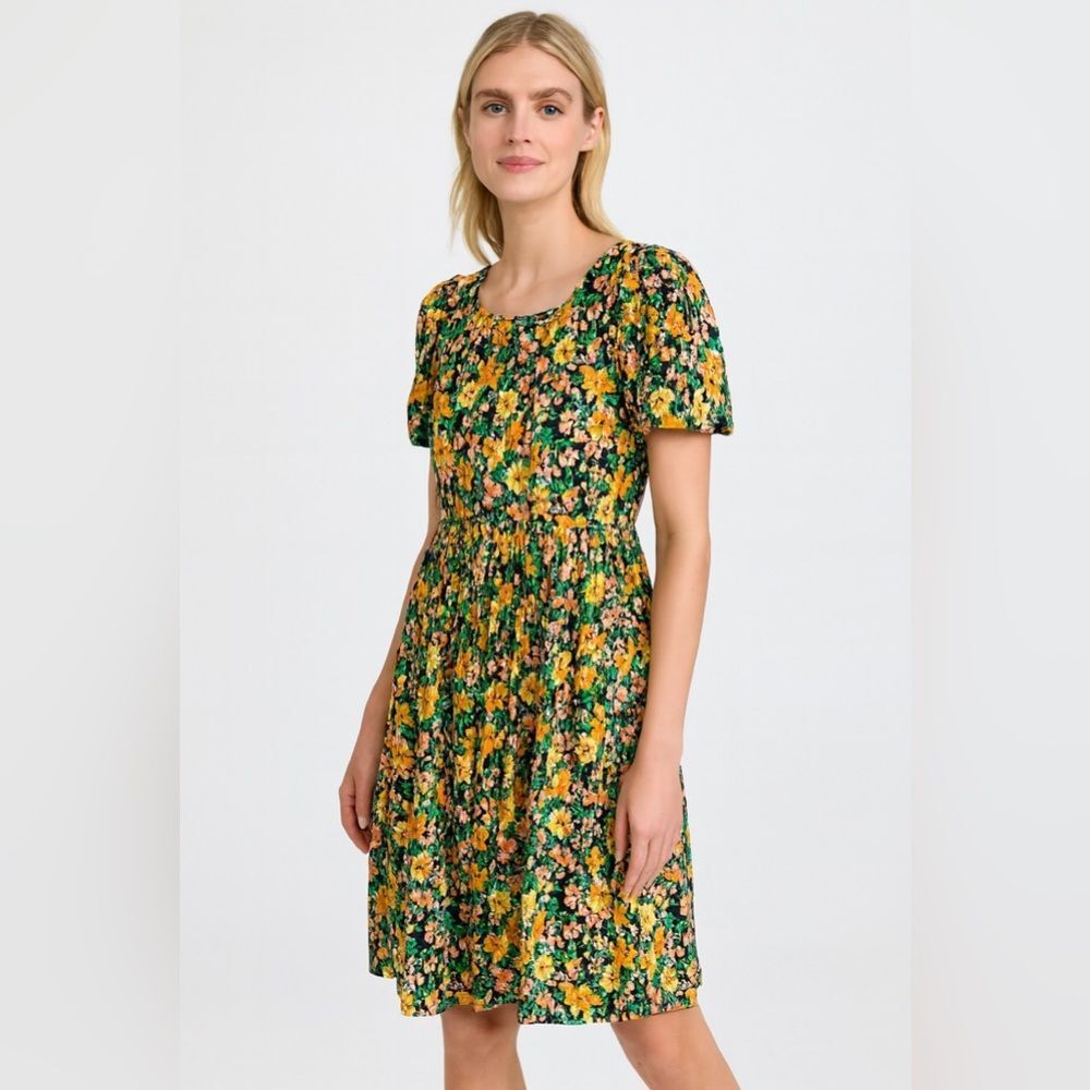 MAJE Rockinie Floral Plissé Crepe Puff Sleeve Mini Dress Size 2